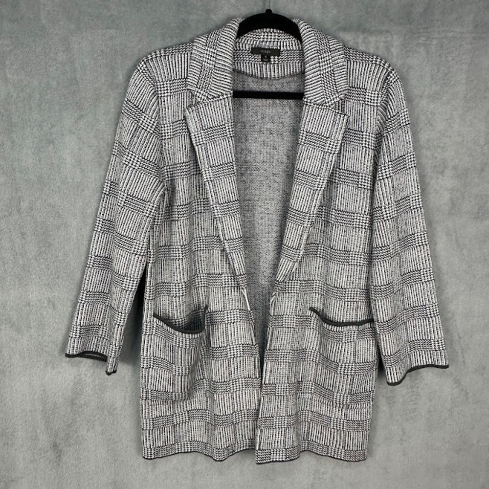 J Crew Sophie Sweater Blazer Womens Small Gray Glen Plaid Wool Blend Preppy